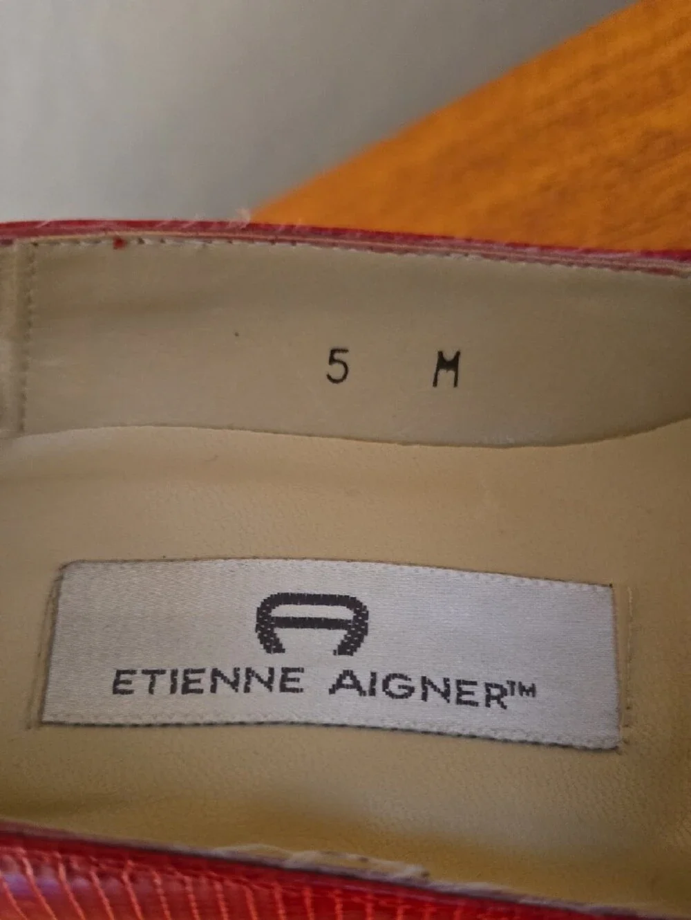Etienne Aigner Red Peep-Toe Leather Heels